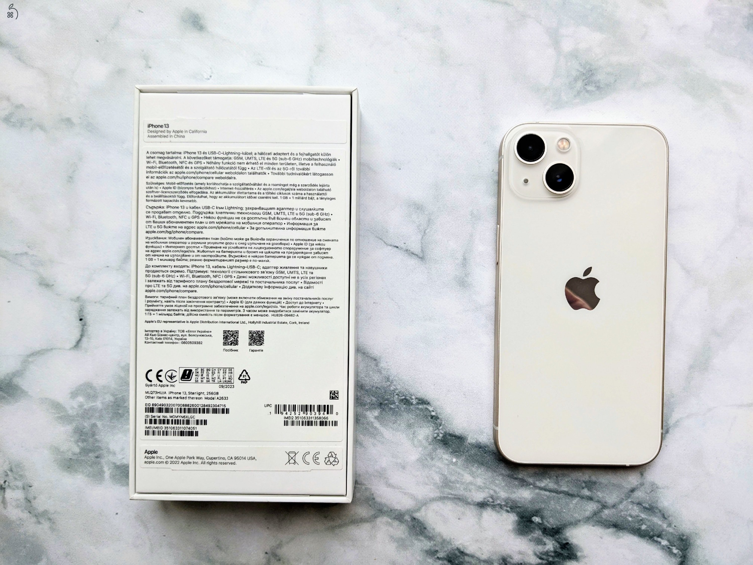 iPhone 13, fehér, 256 GB, 100% akku, karcmentes