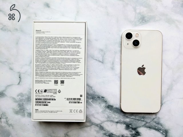 iPhone 13, fehér, 256 GB, 100% akku, karcmentes