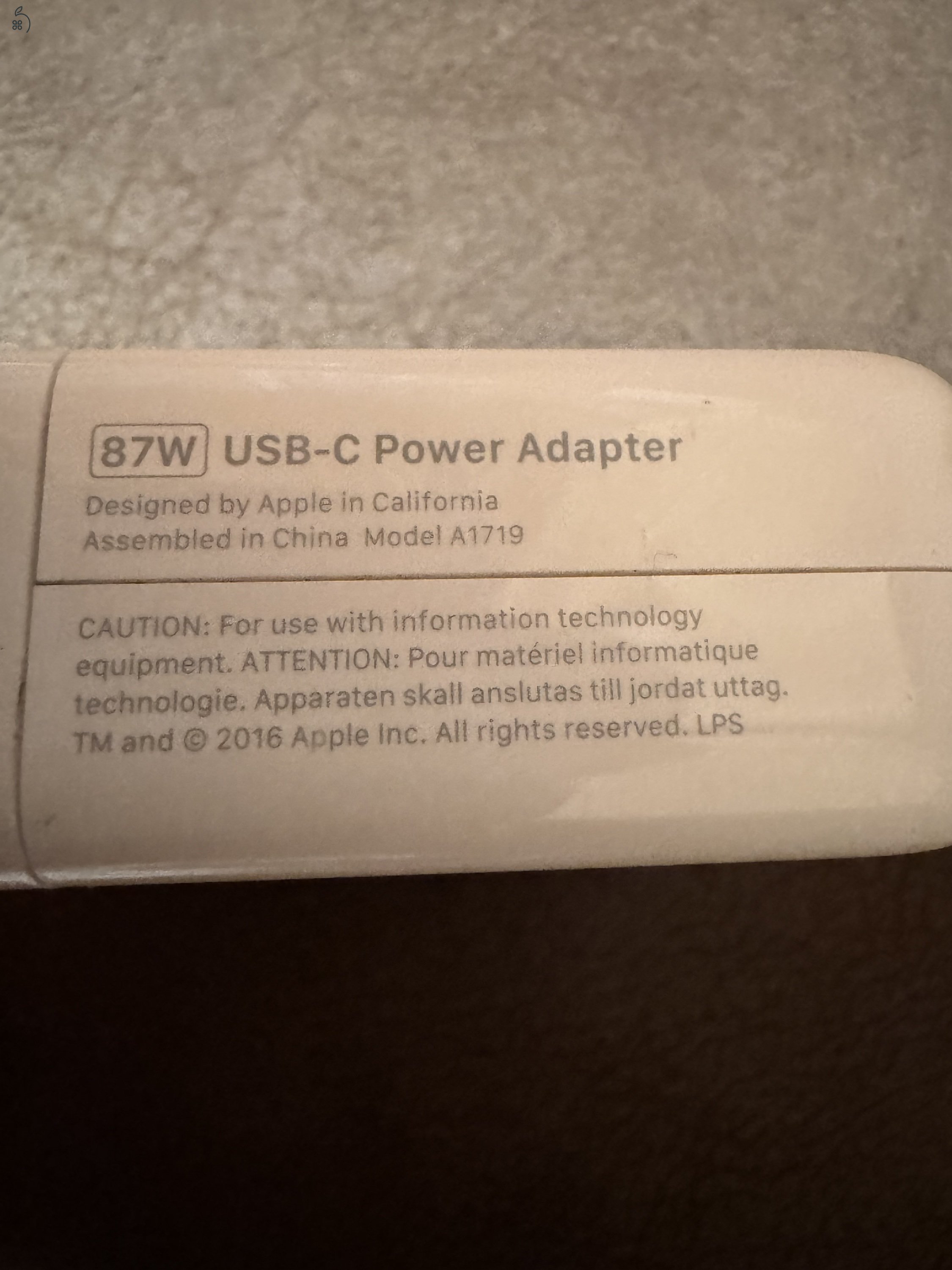 Apple MacBook GYÁRI 87W USB-C hálózati töltő+kábel