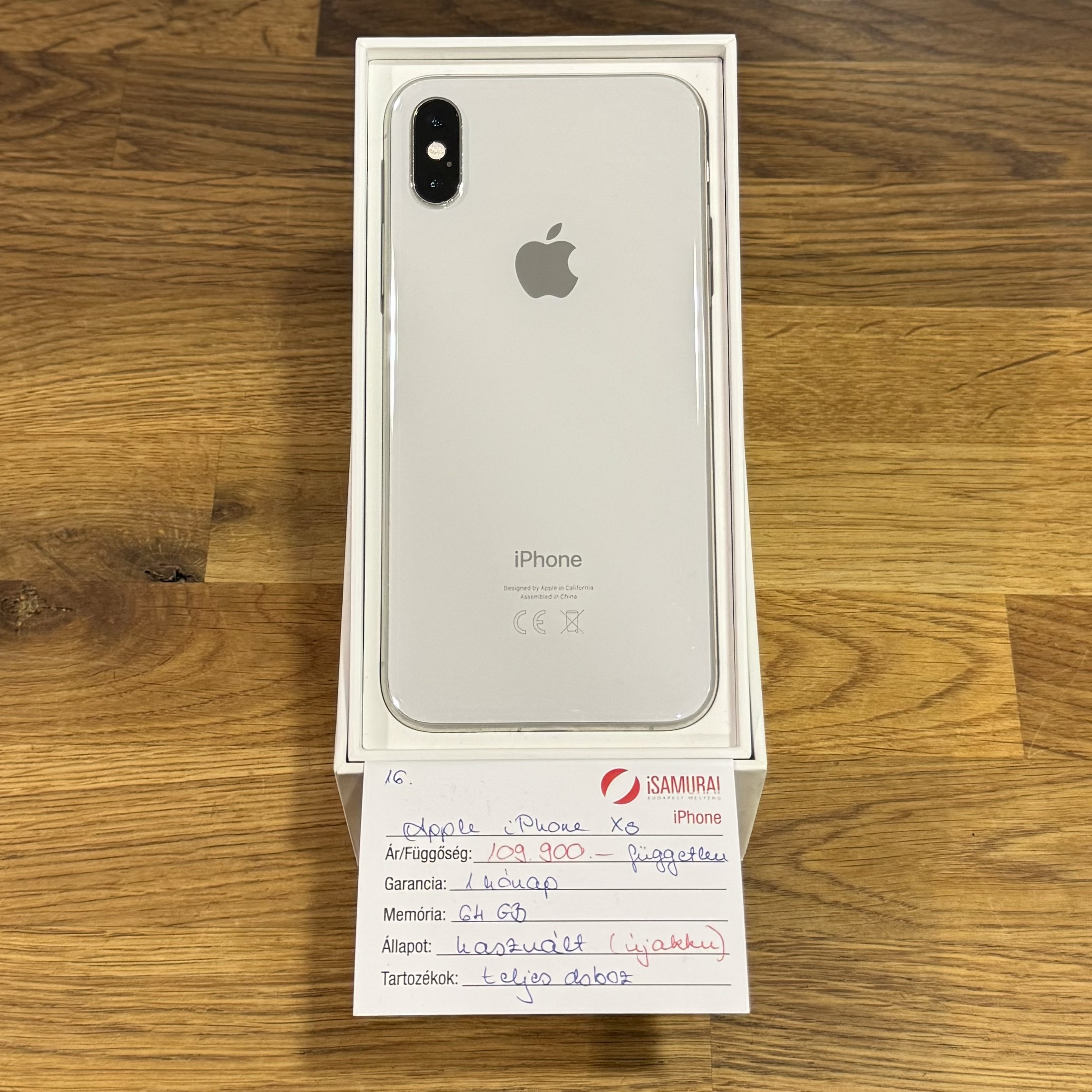 16. Apple iPhone XS - 64 GB - Fehér - Kártyafüggetlen - ÚJ AKKU