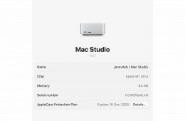 Apple Mac Studio / M1 Ultra / 64GB RAM / 1TB SSD / AppleCare / Újszerű Eladó