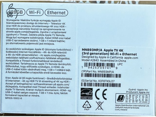 Apple TV 4K + Ethernet 128GB 2022