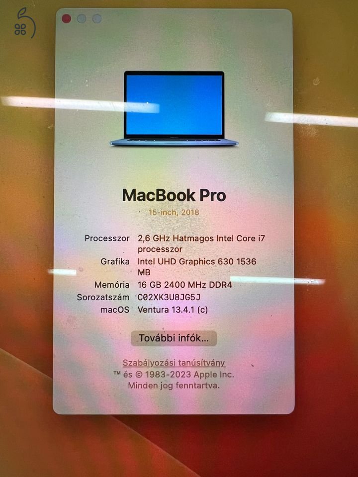 MacBook Pro (15-inch, 2018) 6 magos Core-i7