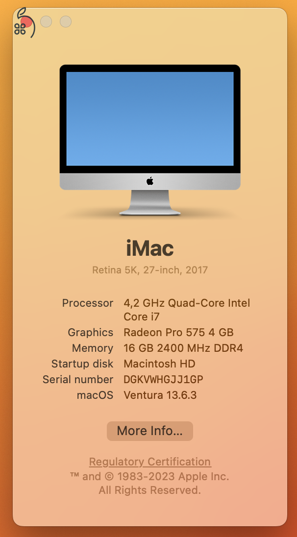 iMac Retina 5K / 27-inch / 2017 / 4.2 GHz i7 / Radeon Pro 575 4GB / 16 GB / 256 GB SSD