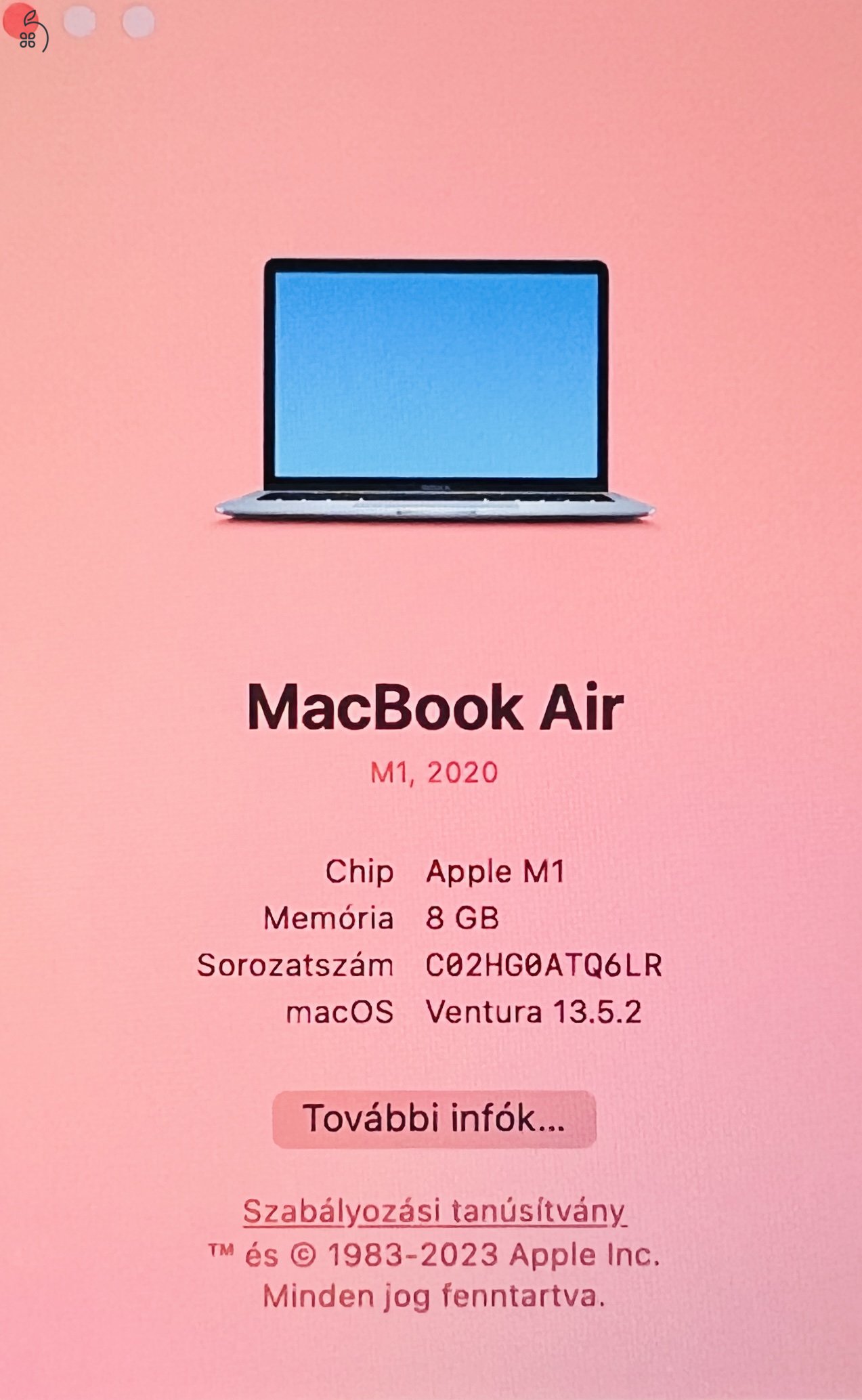 Eladó Apple Macbook Air 256 GB Space Gray 2020 13 M1 8 GB SSD - S1461