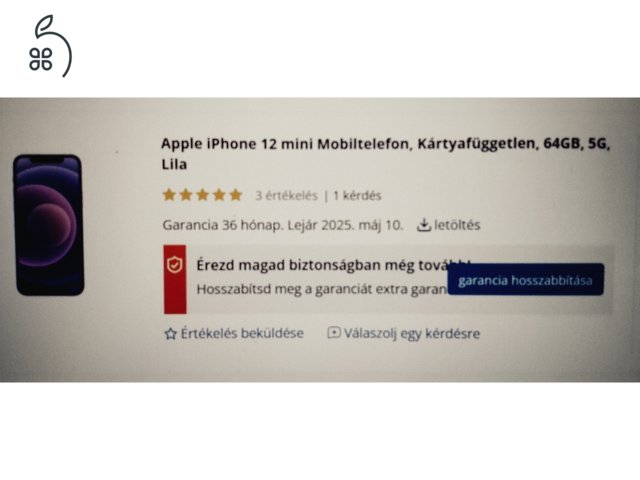 Iphone 12 mini 64 GB lila garanciális eladó