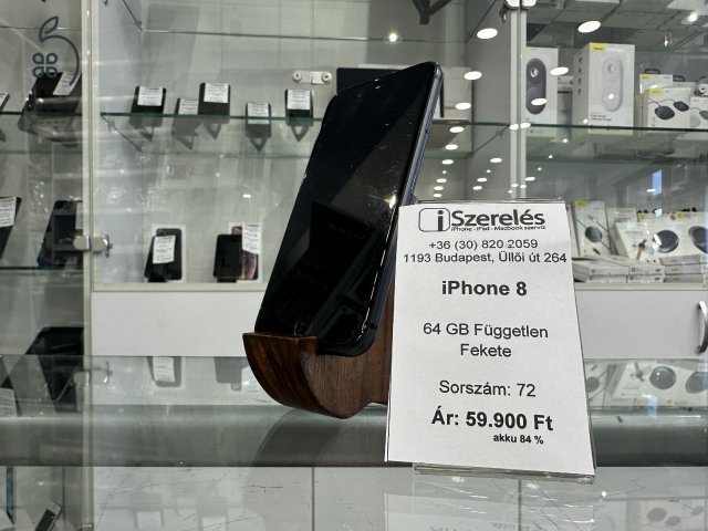 iPhone 8 64gb független fekete akku 84% garanciával (72) iSzerelés.hu