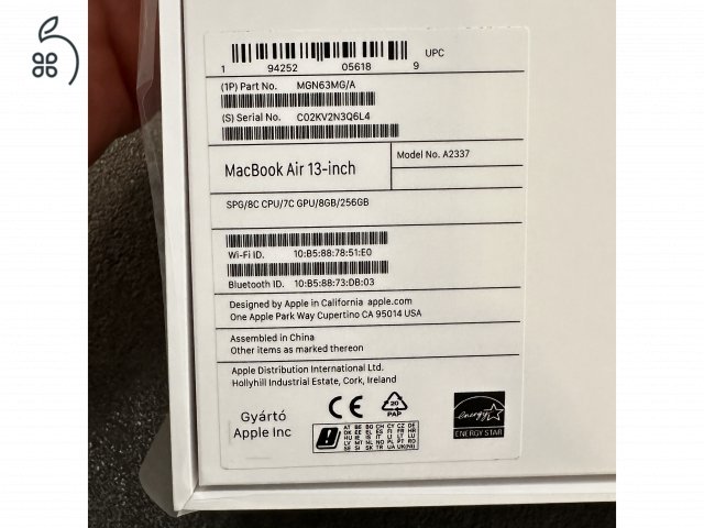 Garanciális MacBook Air M1, 256GB/8GB/asztorszürke, sérülésmentes, mint a vadonatúj!!!