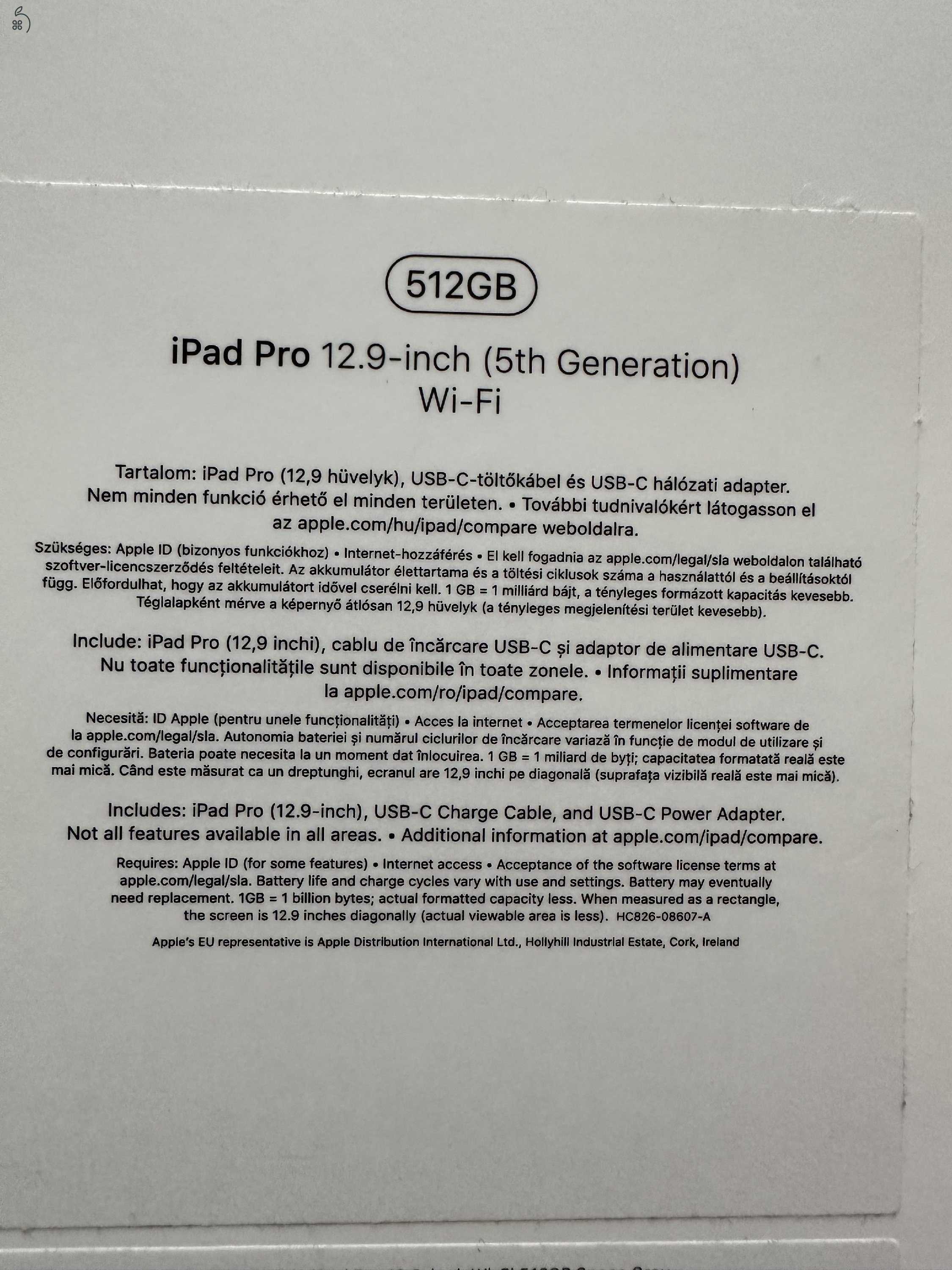 Újszerű iPad Pro 12.9-inch M1 (5th Generation) Wi-Fi 512GB 