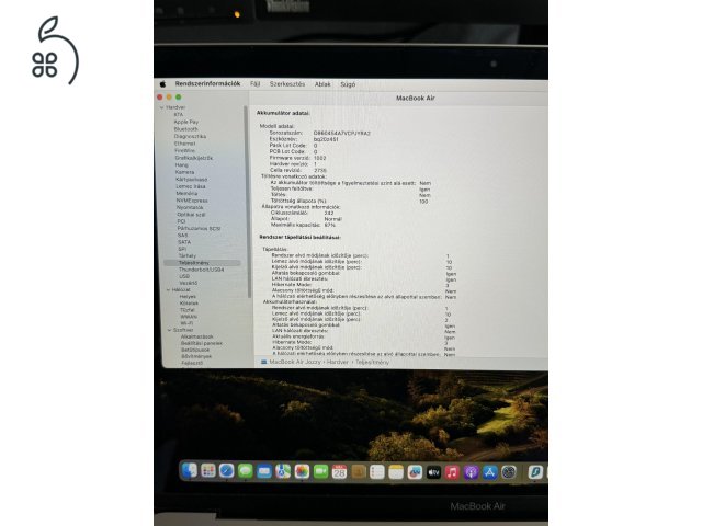 Macbook Air M1 2020 - 8/256GB 87% karcmentes