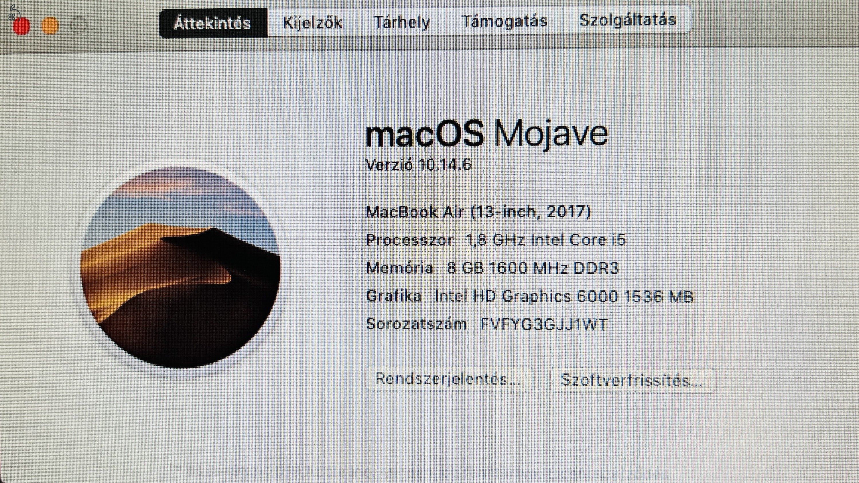 Eladó Apple Macbook AIR EU 256 GB Space Gray 2017 13 i5 8 GB SSD szép állapotú - 12 HÓ GARANCIA - 017