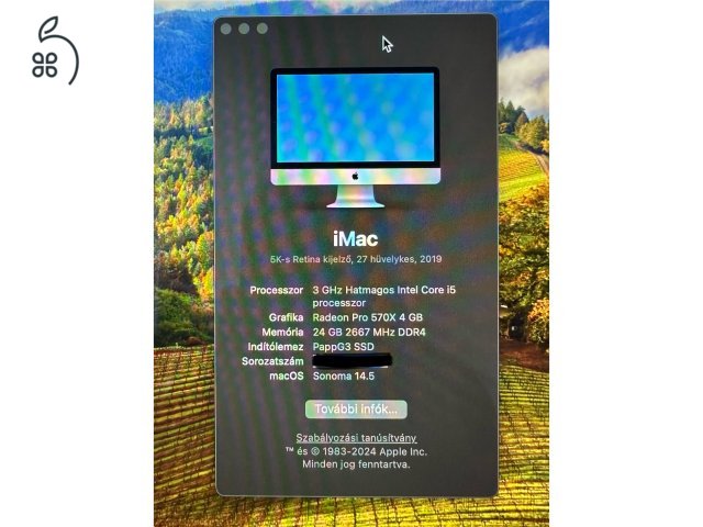 iMac 2019 5K retina 3GHz 24GB memória, 1 TB fusion drive