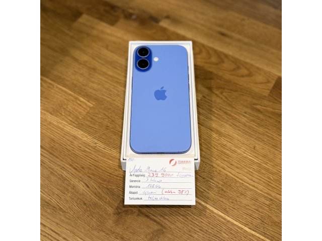 150. Apple iPhone 16 - 128GB - Ultramarine - újszerű - akku 98%