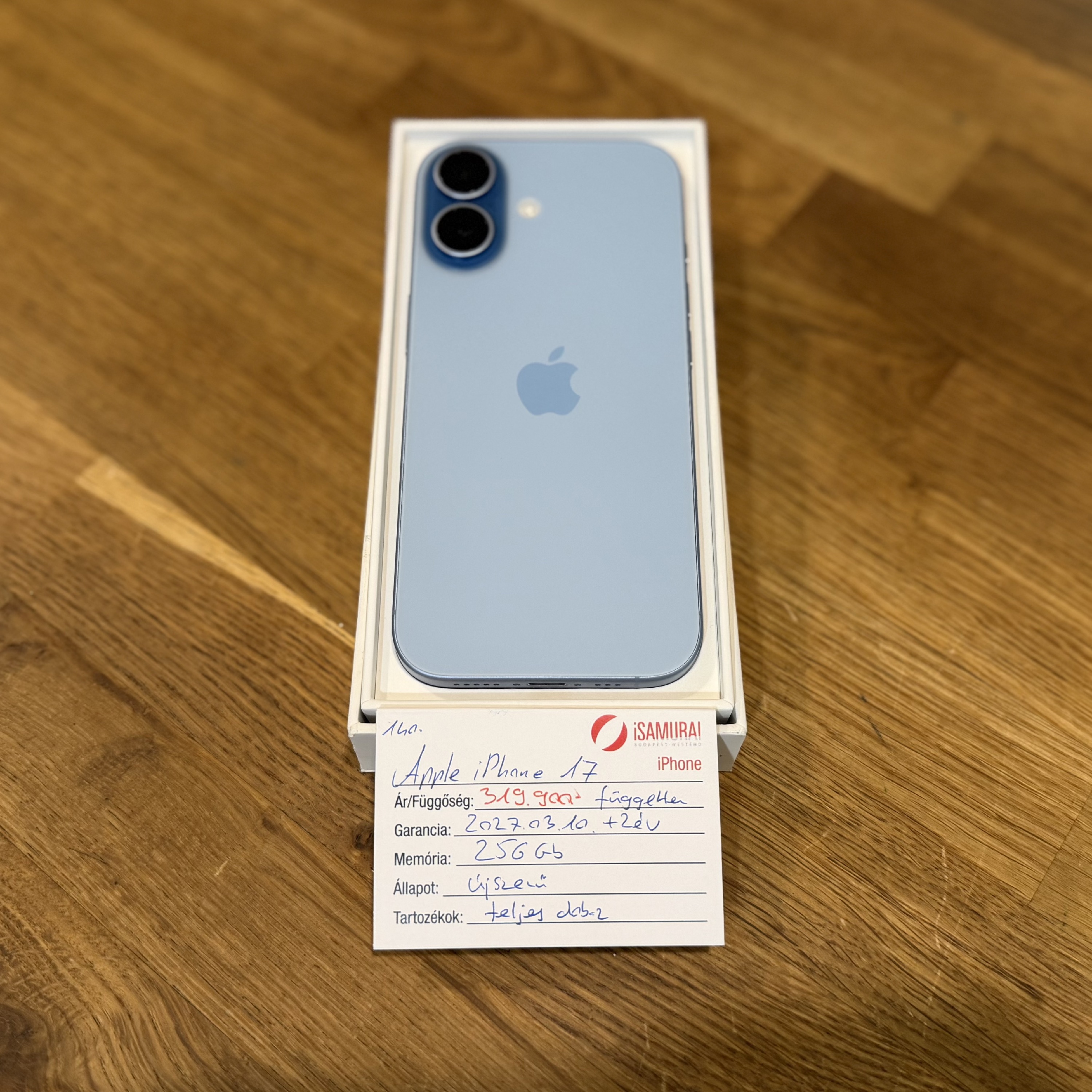 Apple iPhone 17 - 256GB - Mist Blue - újszerű - akku 100% - 2029.03.10 Apple (140.)