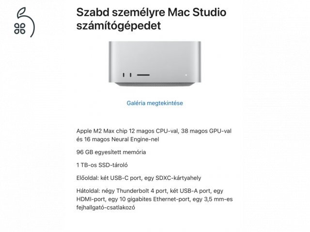 Eladó, újszerű egyedi Mac Studio konfig.