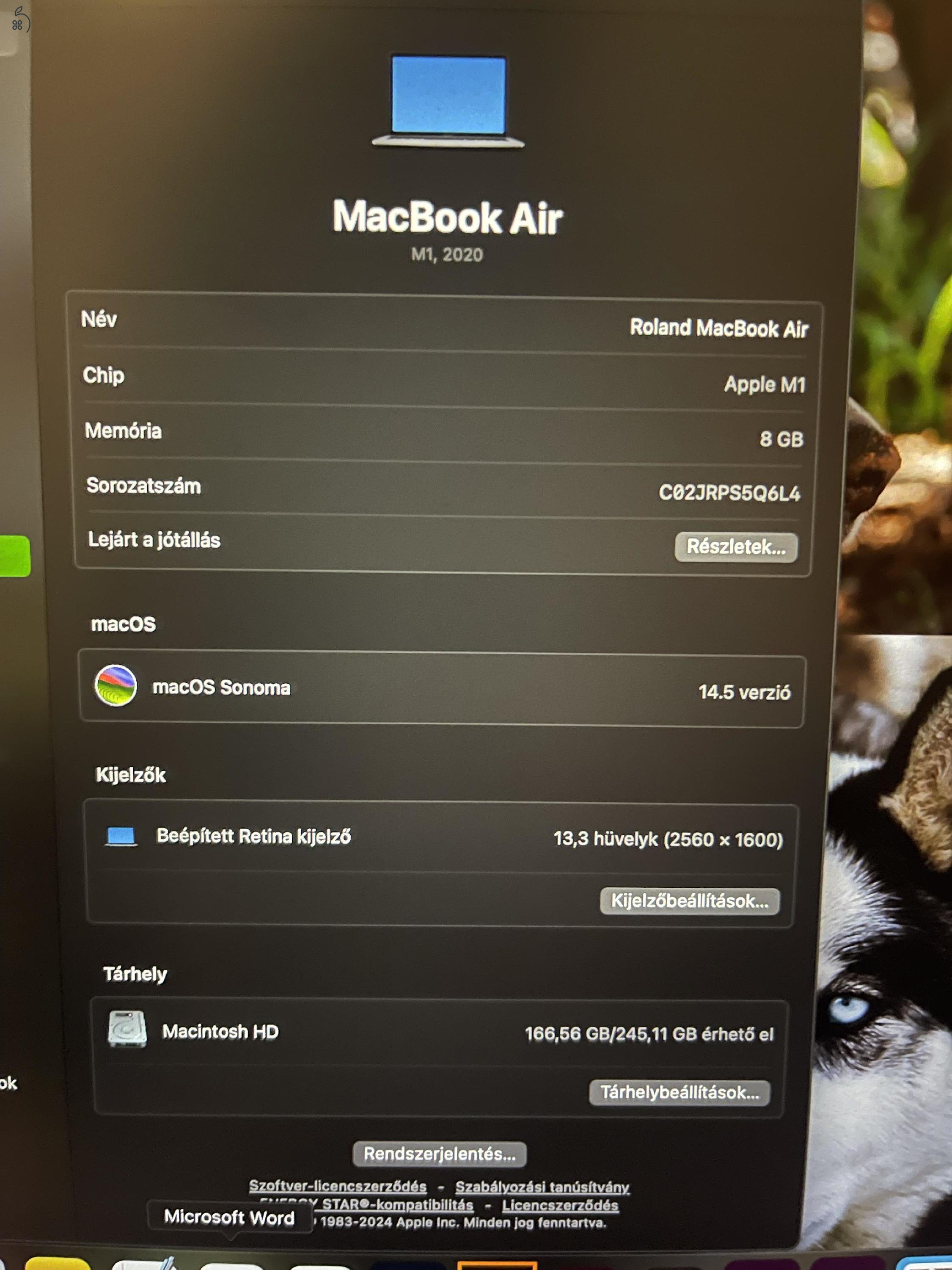 Apple Macbook Air M1 13 2020 8GB, 256GB, ezüst
