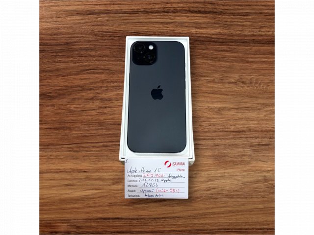 5. Apple iPhone 15 - 128 GB - Fekete - újszerű - 100% AKKU - APPLE GAR