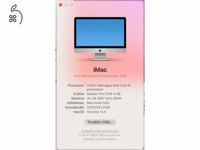 iMac 27 Retina 5K (2019) eladó.