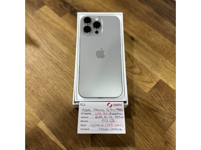 162. Apple iPhone 16 Pro Max - 512 GB - Natúr Titán - 100% AKKU - 1 napos