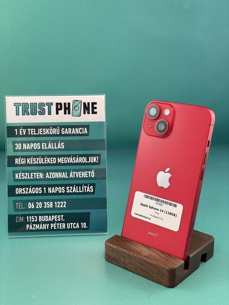 !! 1 ÉV GARANCIA !! Apple Iphone 14 Piros 128GB – 100% AKKU – K4390 – ÚJ KIJELZŐ (Gyári)
