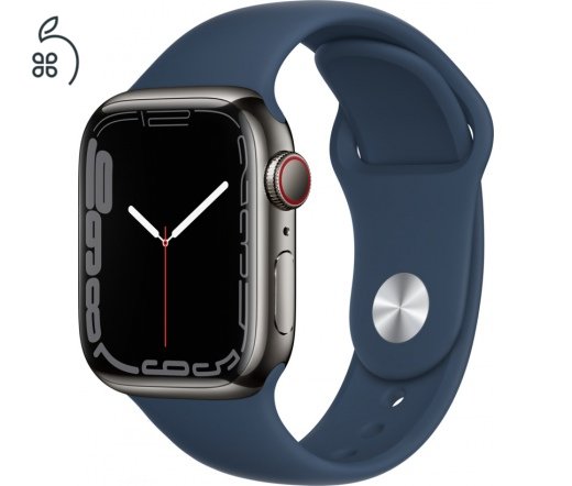 Apple Watch S7 Cellular, 41mm Graphite Stainless Steel Case with Abyss Blue Sport Band - Regular