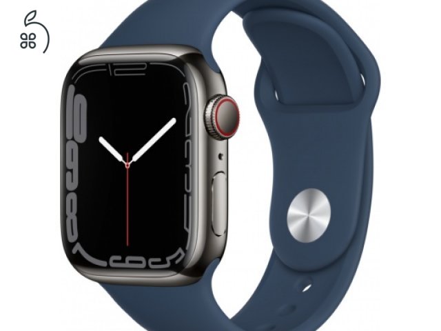 Apple Watch S7 Cellular, 41mm Graphite Stainless Steel Case with Abyss Blue Sport Band - Regular