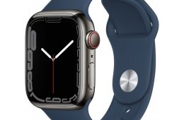 Apple Watch S7 Cellular, 41mm Graphite Stainless Steel Case with Abyss Blue Sport Band - Regular