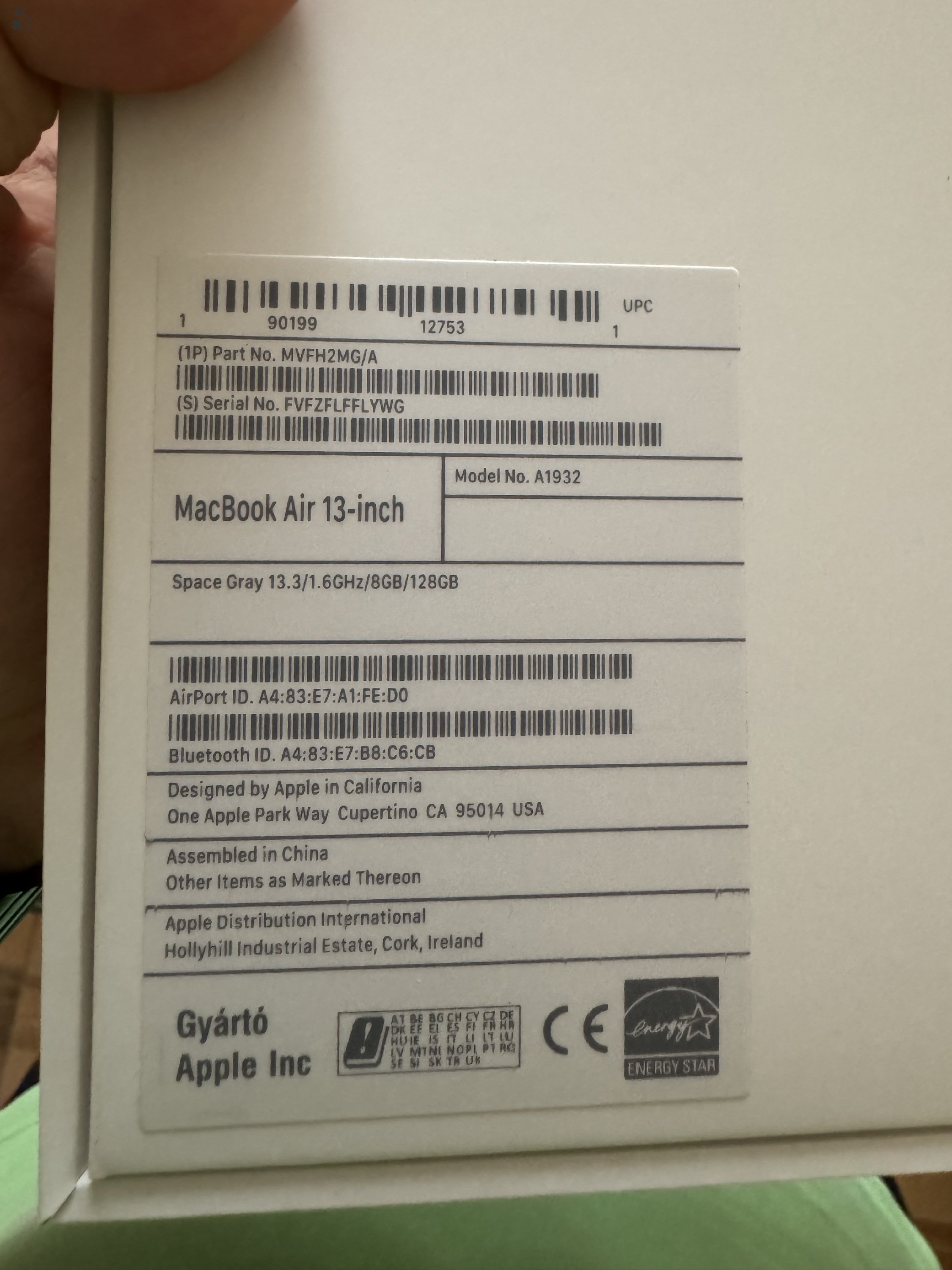 Eladó Apple MacBook Air 2019 13