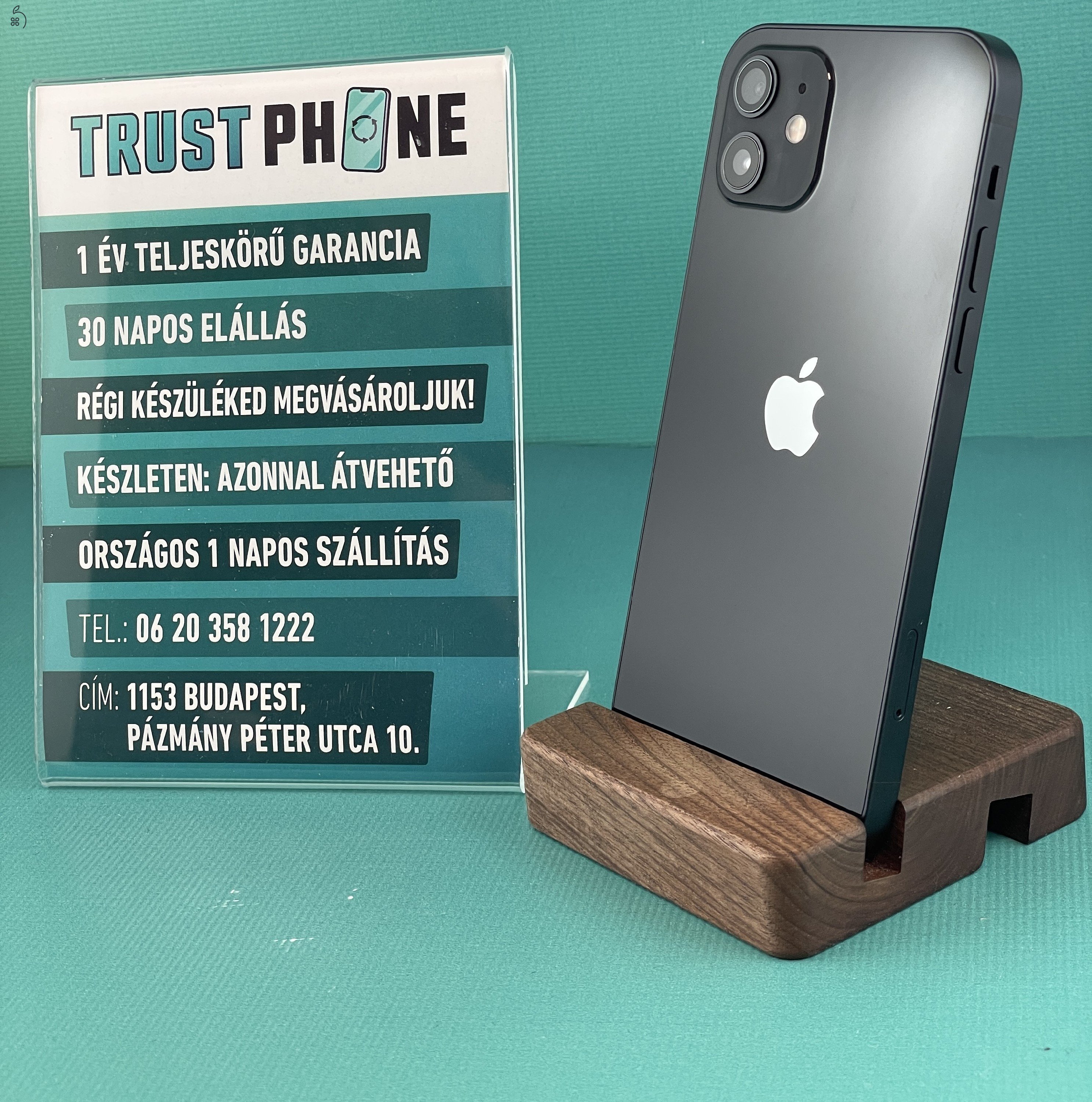 !! KIÁRUSÍTÁS !! Iphone 12 Fekete 128GB 100% Akkumulátor. WWW.TRUSTPHONE.HU