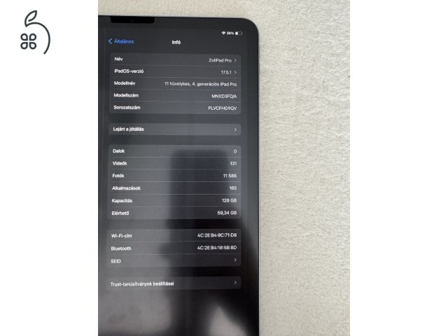 Eladó 4.generációs iPad Pro 11
