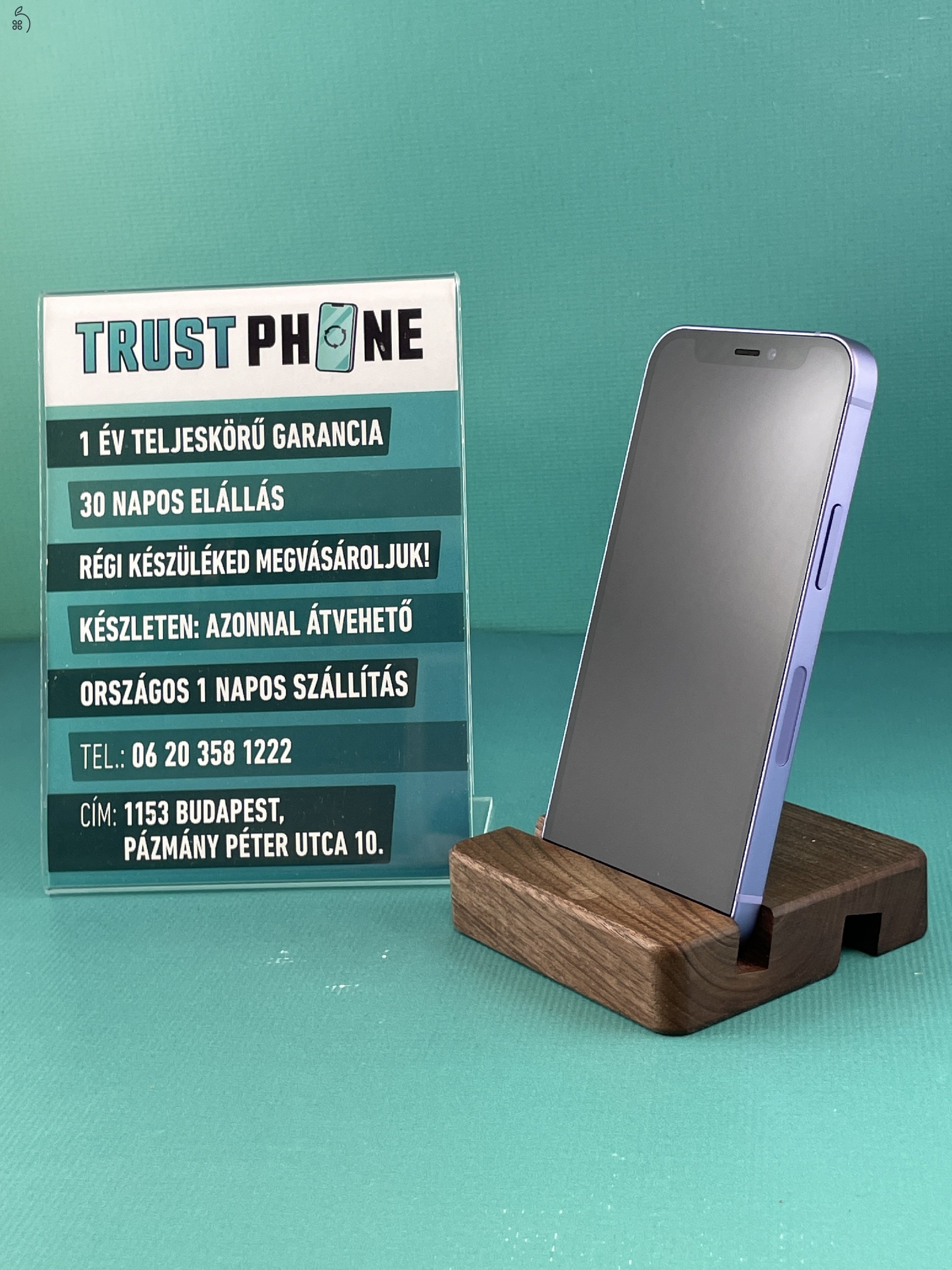 !! KIÁRUSÍTÁS !! Iphone 12 Több színben 64GB és 128GB 100% Akkumulátor. WWW.TRUSTPHONE.HU