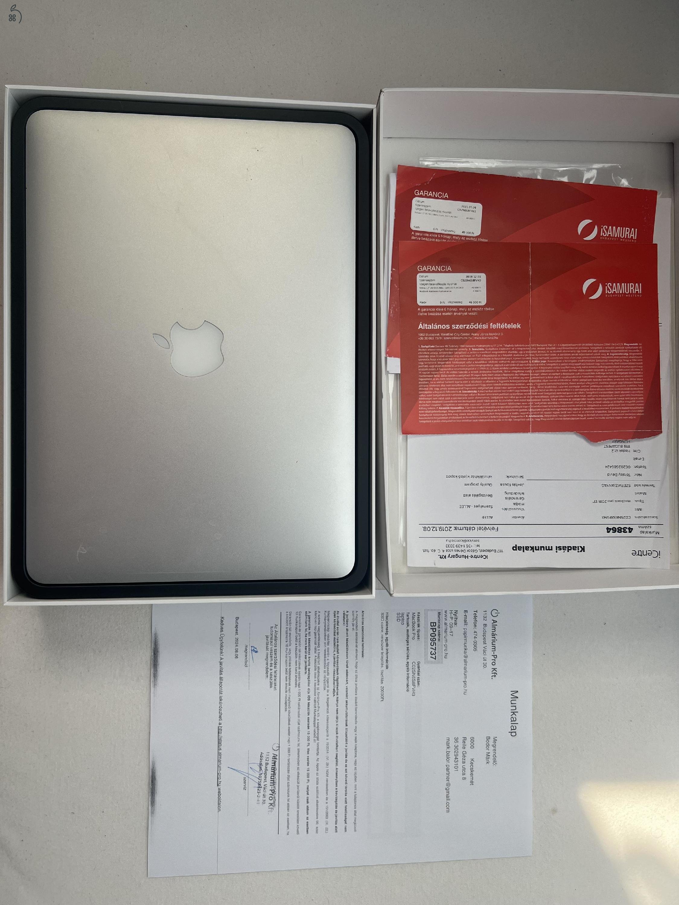 128 GB SSD Használt 'szervízkönyves' MacBook Pro 