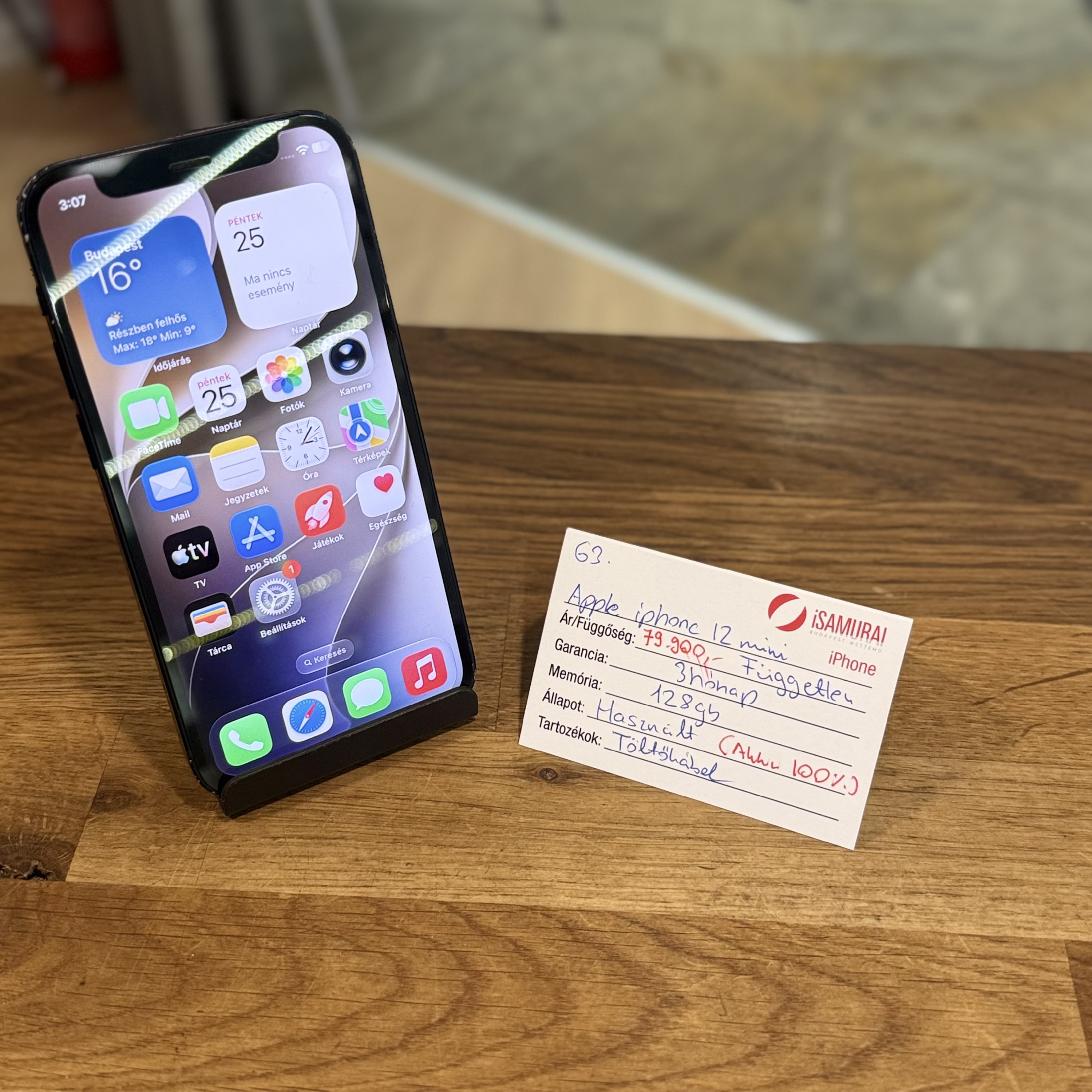 Apple iPhone 12 mini - 128GB - Fekete - Akku 100% (63.)