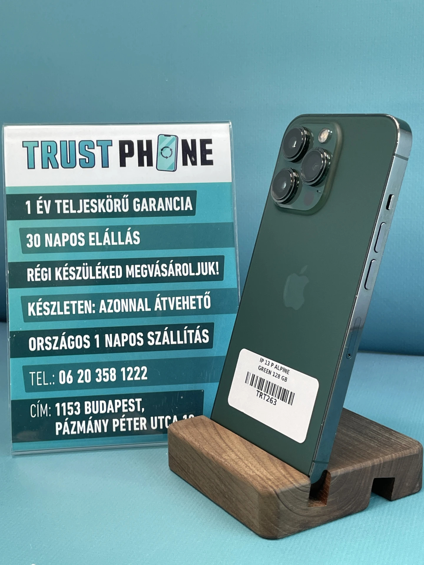 !! 1 ÉV GARANCIA !! iPhone 13 Pro Alpine Green 128 GB – 4311VA – 100% AKKU