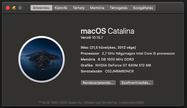 iMac (21.5 hüvelykes, 2012 vége)