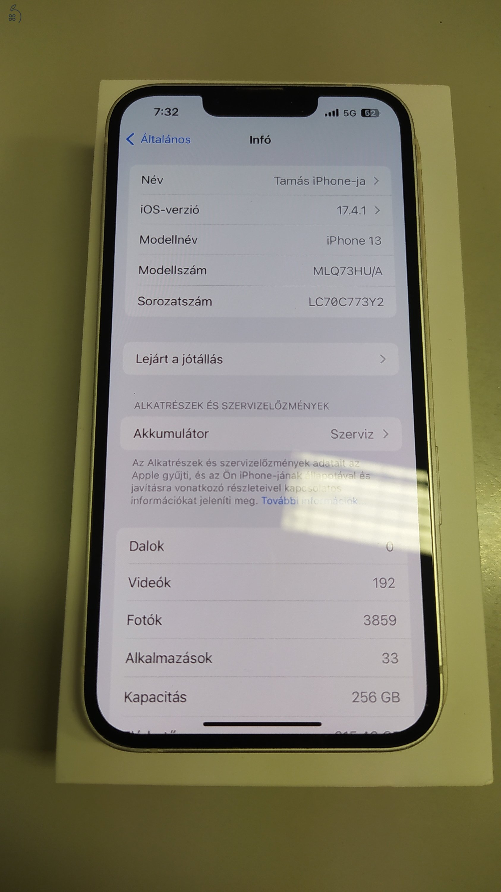 Iphone 13 fehér 256gb 79% akksi független
