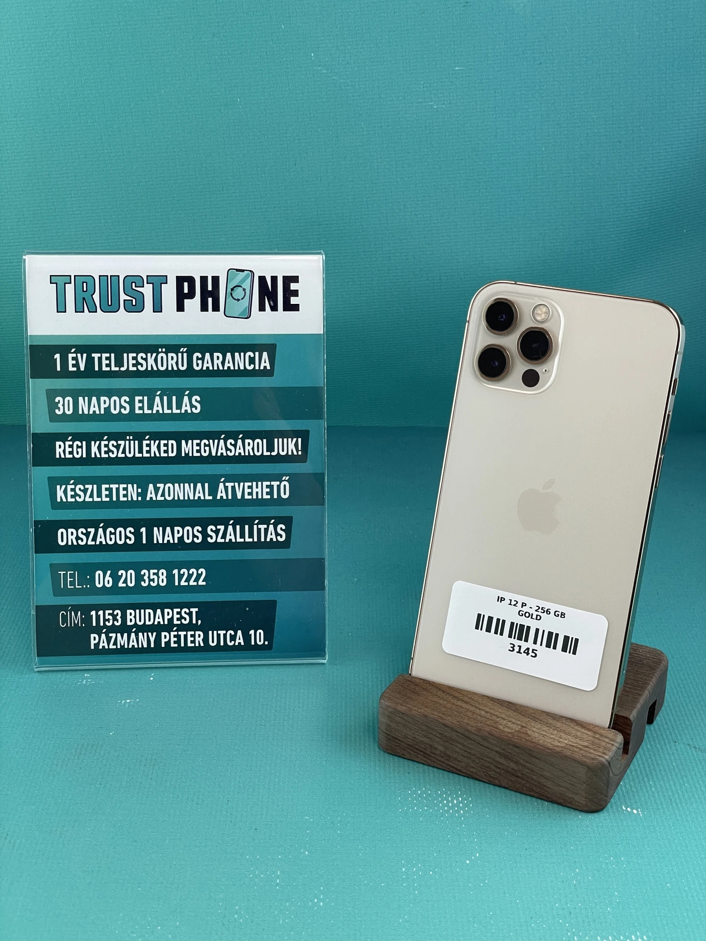 !! 1 ÉV GARANCIA !! Apple iPhone 12 Pro Gold 256 GB  – 3145 – AKKU (ÚJ) 100%  – ÚJ KIJELZŐ