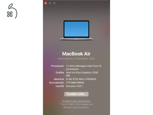 MacBook Air 2020 i3 256gb SSD 8gb ram