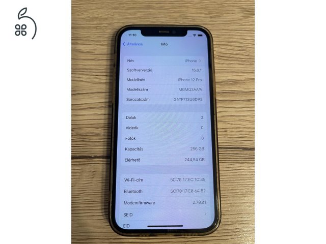 Iphone 12 Pro, 256 GB, Silver (Ezüst), jó állapot, 88%-os akkumulátor, dobozzal