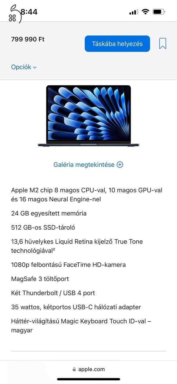 CTO! RITKASÁG! MacBook Air M2 10C /24GB RAM !!! 512GB / Magyar / Apple garancia 