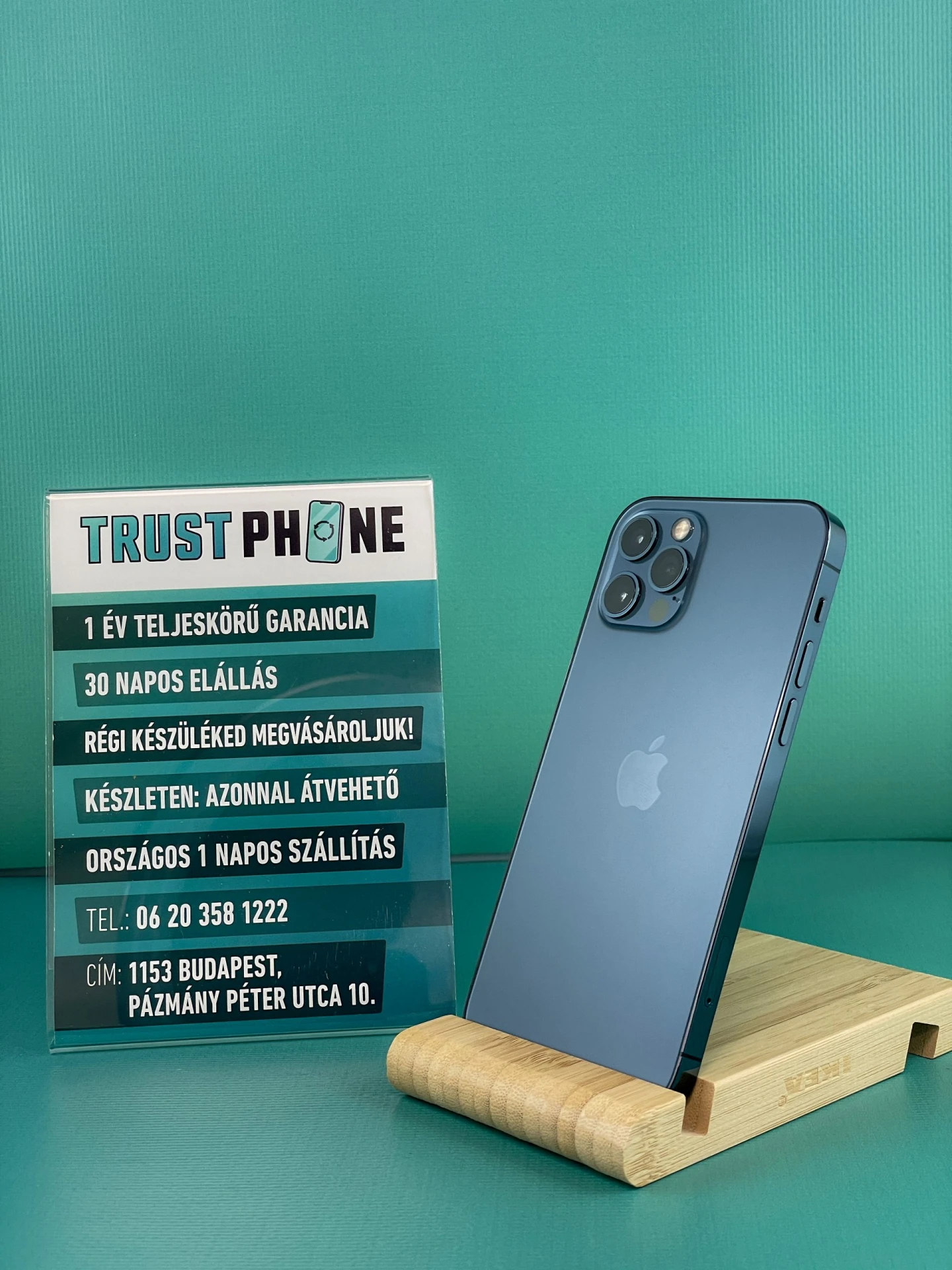 !! 1 ÉV GARANCIA !! iPhone 12 Pro Pacific Blue 256 GB – BM20353 – 100% AKKU