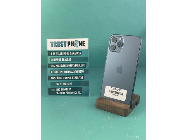 !! 1 ÉV GARANCIA !! iPhone 12 Pro Max Pacific Blue 128 GB – BM418 – 100% AKKU