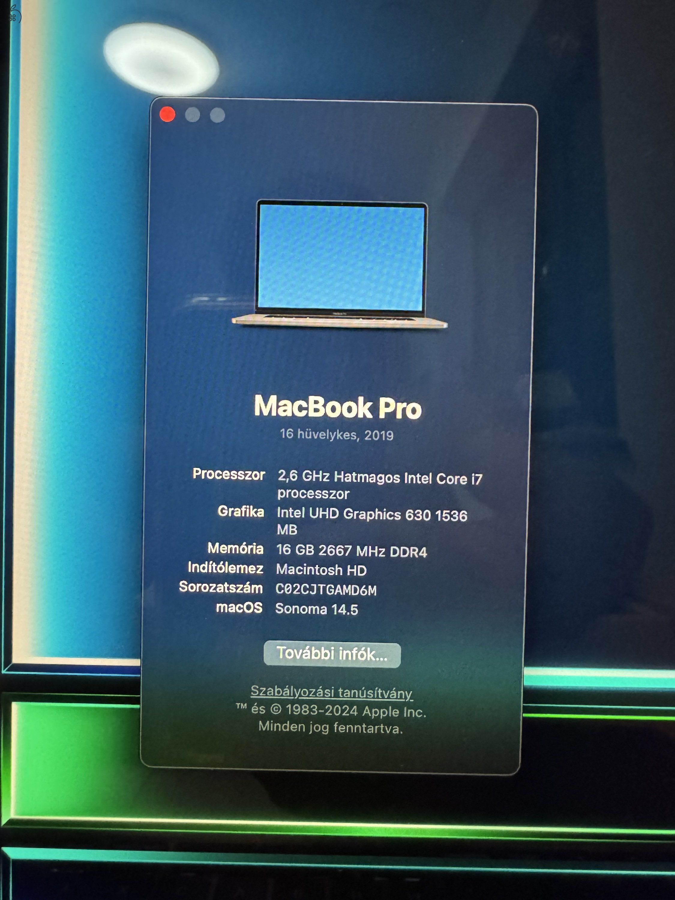 MacBook Pro 16’ 2019 - 2,6 GHz, Hatmagos, Intel Core i7, 16 GB RAM