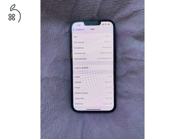 Eladó Iphone 13 128 GB Éjfekete