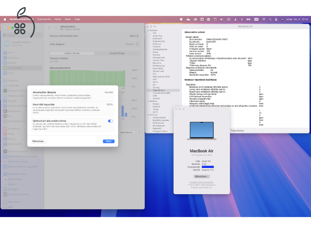 MacBook Air 15 M3 2024 Silver with 8 CPU Core & 10 GPU, 8GB RAM, 256GB SSD, Apple MRYP3MG/A garanciális