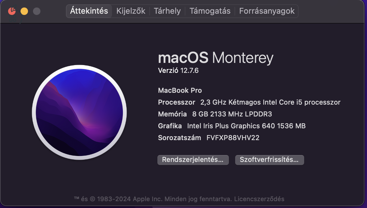 Újszerű 2017-es MacBook Pro 13 - Intel i5 2.3Ghz, 8GB RAM, 128GB SSD, 2x Thunderbolt 3