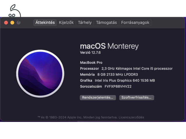 Újszerű 2017-es MacBook Pro 13 - Intel i5 2.3Ghz, 8GB RAM, 128GB SSD, 2x Thunderbolt 3