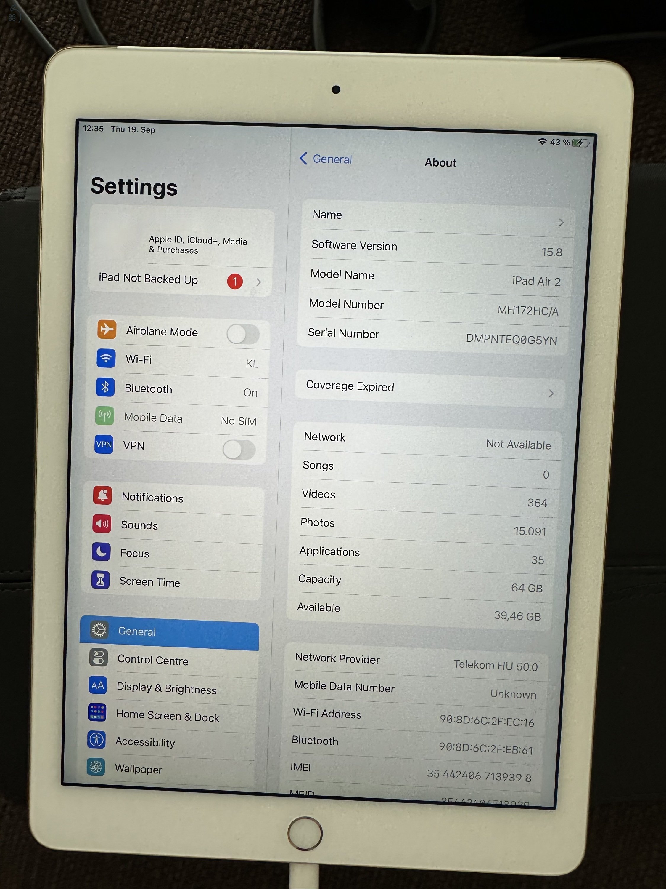  Eladó ipad Air 2th gen 9.7 Wifi +Cellular 64 GB Arany - MH172HC