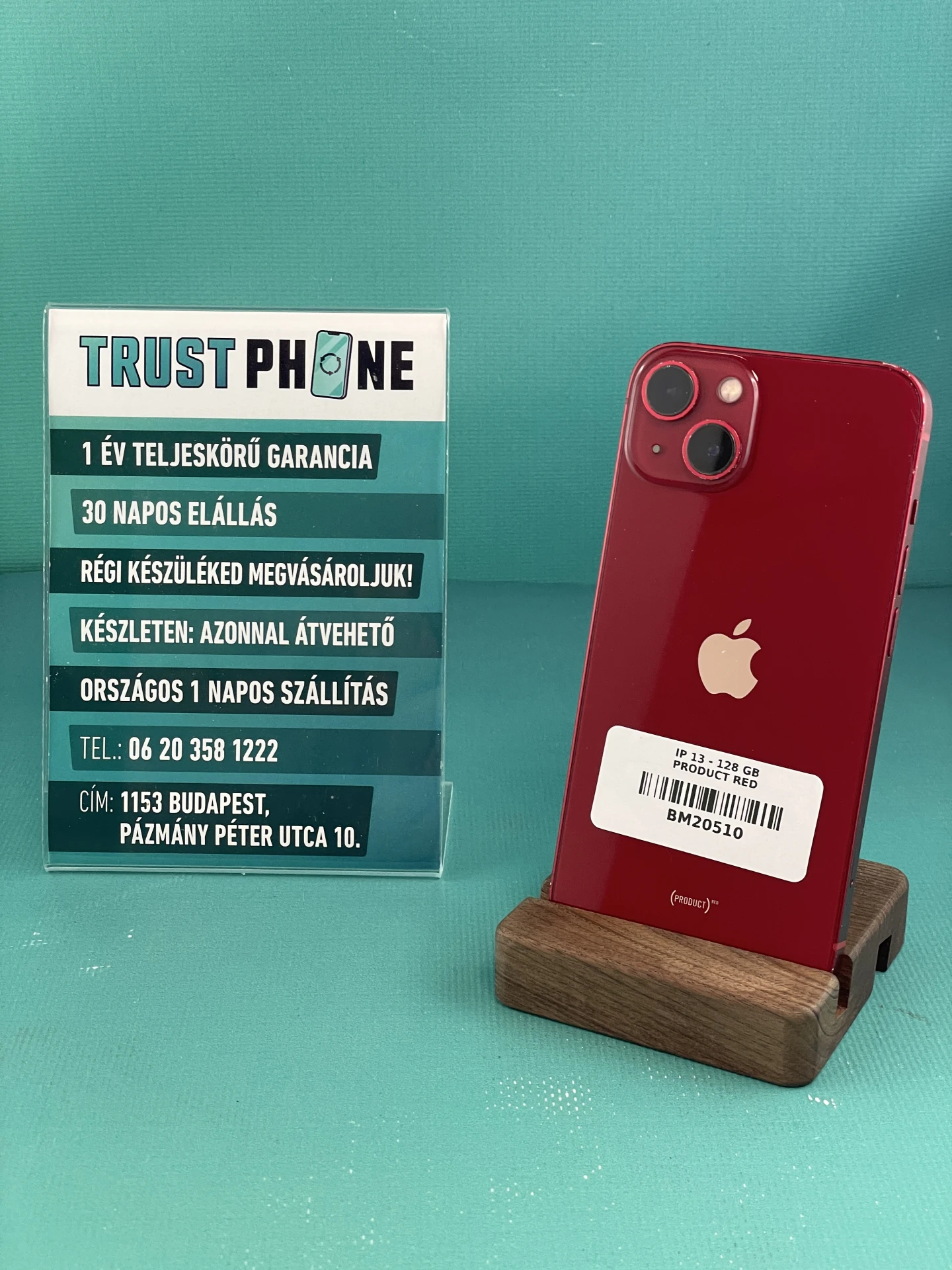 !! 1 ÉV GARANCIA !! iPhone 13 PRODUCT RED 128 GB – BM20510 – 100% AKKU