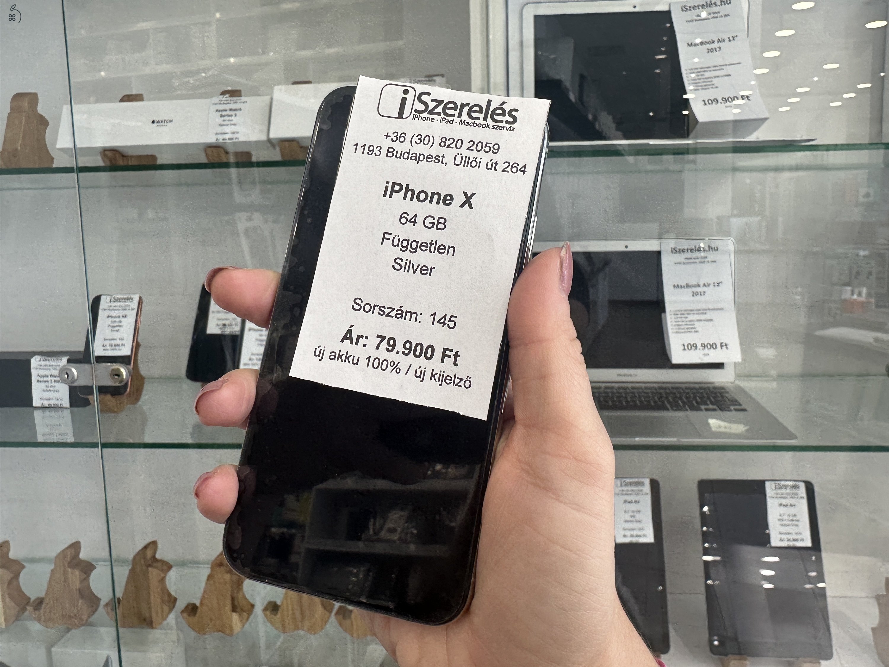 iPhone X 64GB független silver akku 100% új kijelző garanciával (145) iszerelés.hu